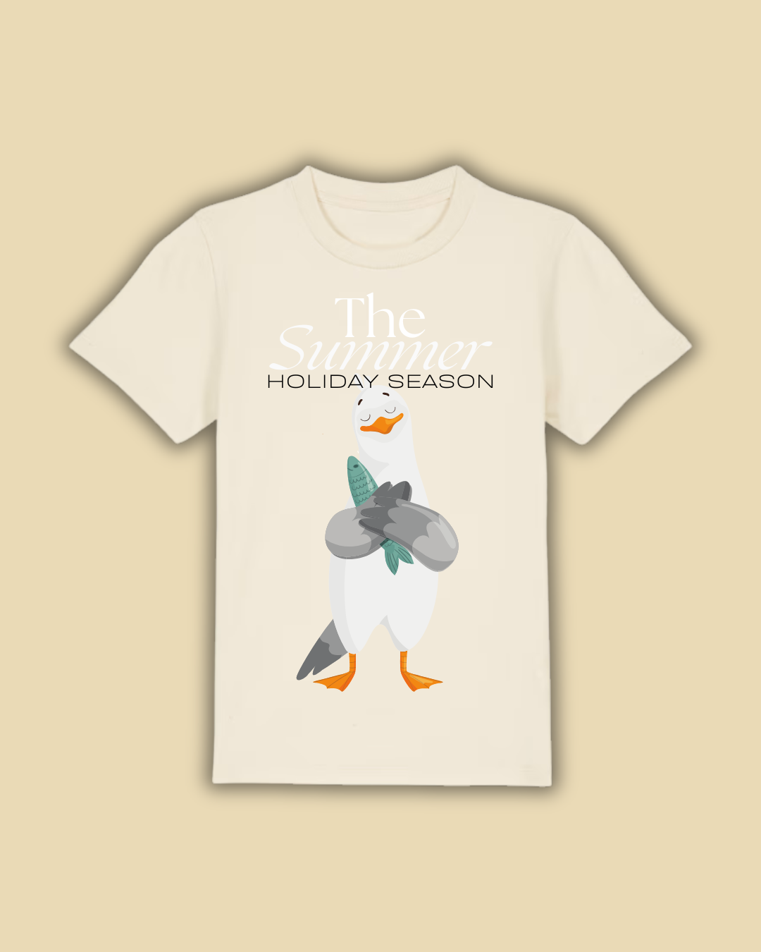 Fishy Seagull - Summer Holiday Series - Kids T-Shirt - Natural Raw